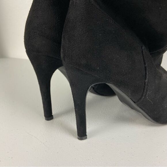 Ashley Stewart Diva Black Vegan Suede Over the Knee Spiked Heel Boots Size 9W - Picture 6 of 14